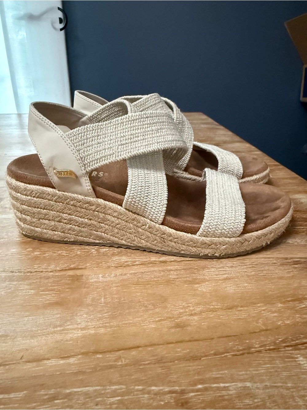 Women’s Martha Stewart Skechers Cream Espadrille Wedge Sandals - Summer Style